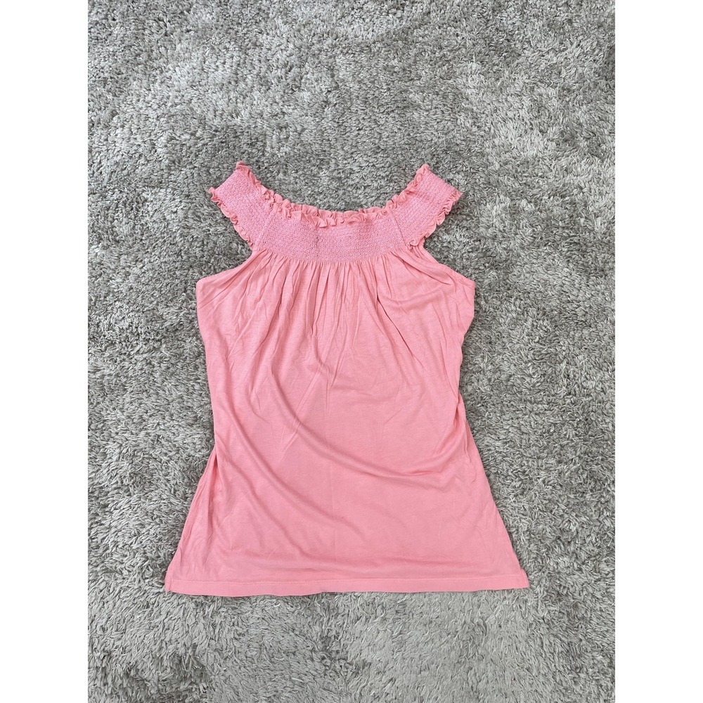 Vineyard Vines Shirt Womens Medium Pink Smocked Ruffle Sleeveless Whale Logo - Picture 7 of 9